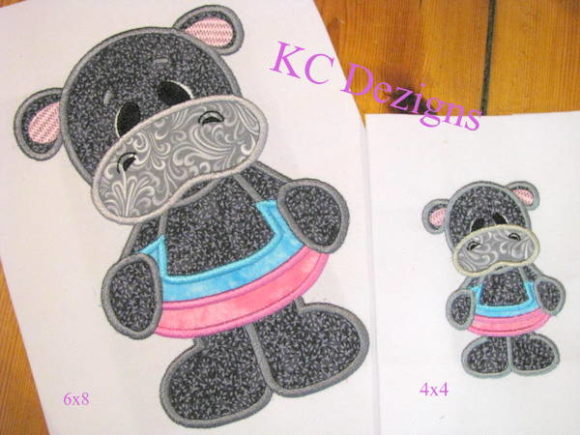 Beach Hippo with Pool Ring Applique